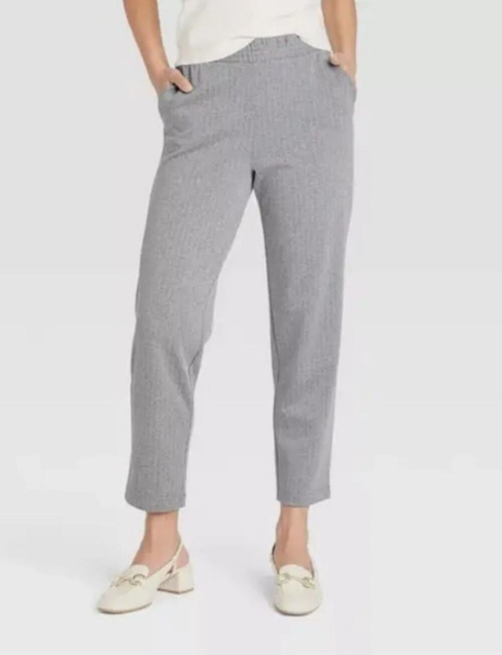 A New Day Women's Size XL High Rise Tapered Ankle Pull-On Pants Gray Pinstripe